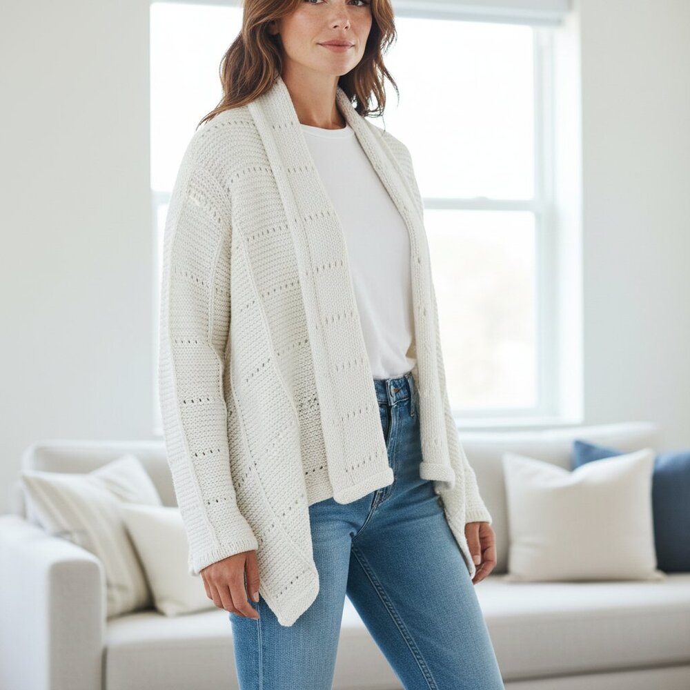 PURE HANDKNIT Anthropologie Cotton Chunky Waterfall Cardigan Sweater | Size S/M